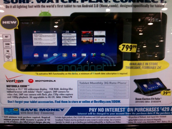 Motorola Xoom Hits Best Buy on February 24th For $800, Says New Ad