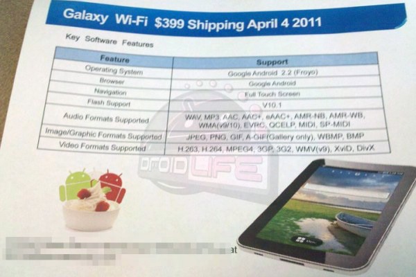 Samsung Galaxy Tab’s WiFi-only Version Confirmed