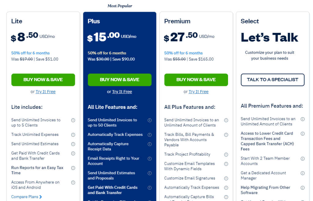 FreshBooks pricing