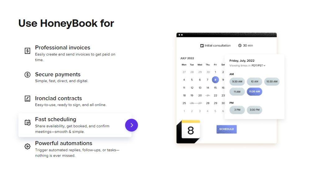 Honeybook invoicing and scheduling